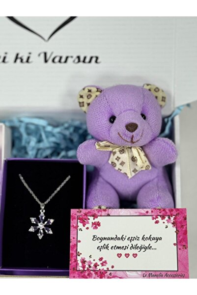 Le Manolia Accessories kararmaz çelik mor lotus kolye ,mor ayıcık ve kokulu m...