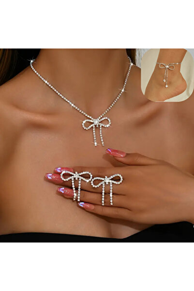 LUPHİRA Zirkon Taşlı Fiyonk Kolye, Bileklik Ve Halhal Düğün Nişan Davet Seti