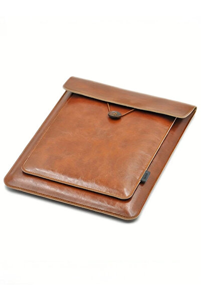 ÇANTA Notebook Bag 35X25,5 cm Women Men Laptop Bag Mac11 Protective Case 14''Inc Black & Tan