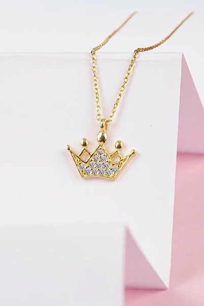 Silverplus Altın Kaplama 925 Ayar Gümüş Kraliçe Tacı Minimal Kolye