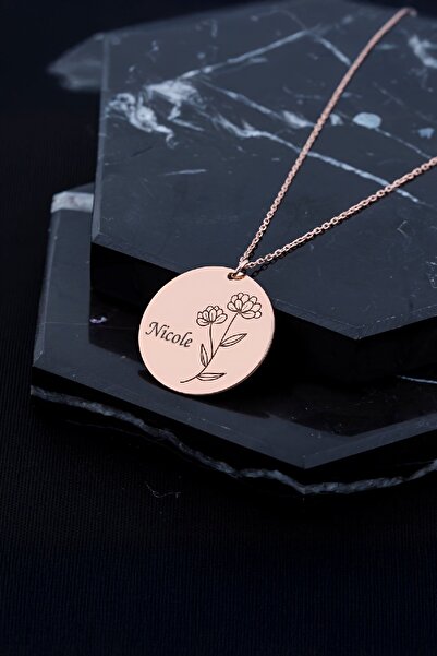 Silverplus Rose Renk İsimli Lotus Çiçeği Plaka Gümüş Kolye