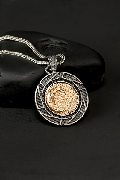 Silverplus Özel Tasarım Vintage Karartmalı Ayyıldız Gümüş Erkek Kolye