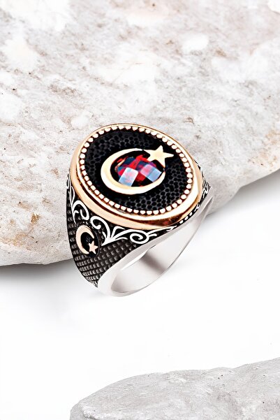 Silverplus Gümüş Türk Bayrağı Ay Yıldız Temalı Erkek Yüzük