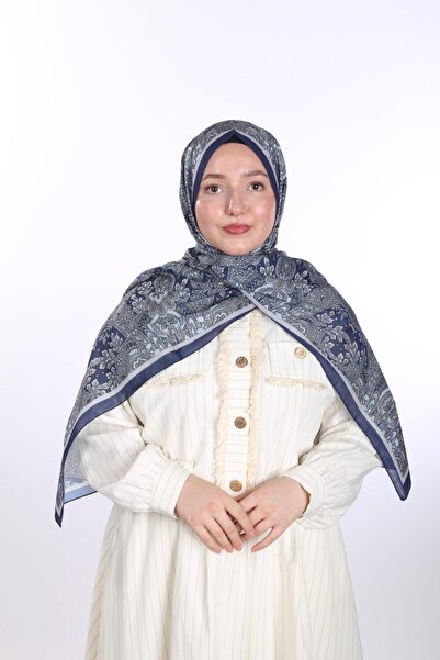 de LUNA Lacivert Paisley Desenli Şal - De Luna