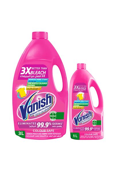 Vanish Fabric Stain Remover Liquid Colour Safe Pink 3 Litres + 1 Litre