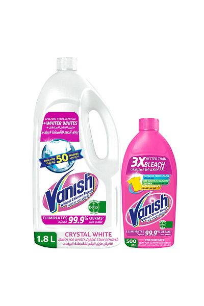 Vanish Liquid Stain Removal Crystal White 1.8 Litres 500 ml Powerful Stain Removal & Fabric Brightening