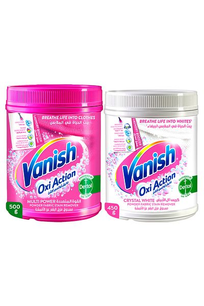 Vanish Oxi Action Fabric Stain Remover Pink 500 G White 450 G Powerful Stain Removal & Fabric Brightening