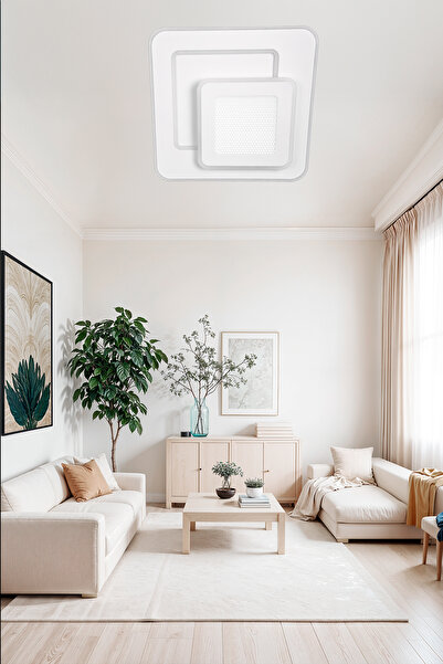 M Mediyamu Aydınlatma Beyaz Plafonyer Tavana Sıfır 3 Renkli Gece Modlu Kumandalı Modern Salon Mutfak Yatak Odası Avizesi