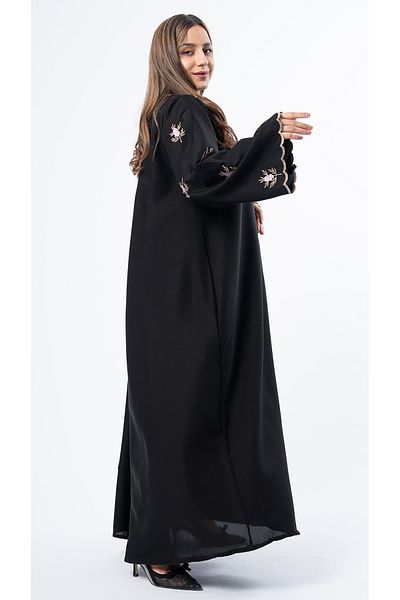 outline Black formal abaya with floral embroidery