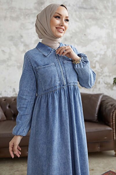 InStyle Daniel Çift Cep Kot Elbise - Açık Mavi