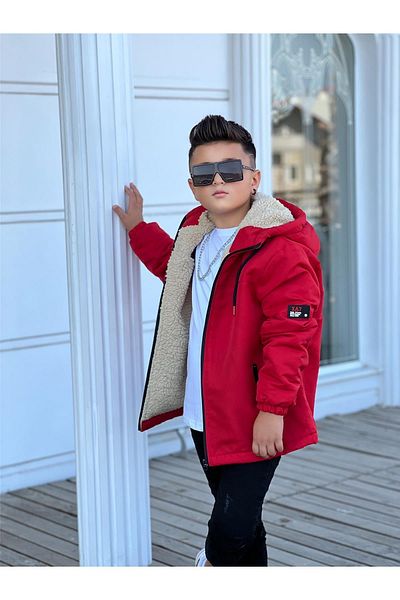 Zaziko Kids Boy's Hooded Fur Coat Km3050