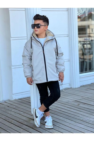 Zaziko Kids Boy's Hooded Fur Coat Km3050