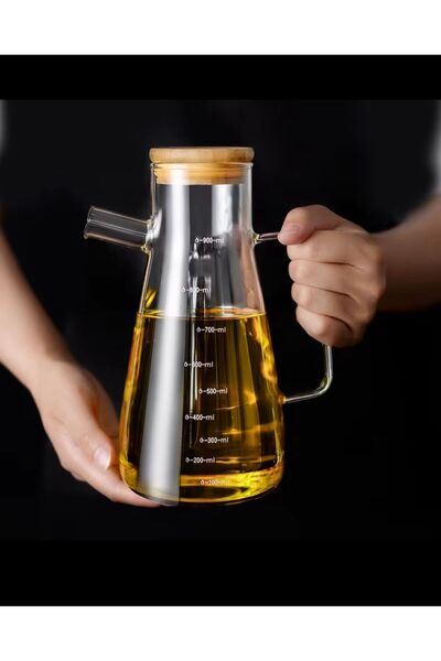 ELSA 2'li Bambu Kapaklı Borosilikat Cam Yağlık Sirkelik 900 ml 2 ADET (Bambu Altlık Dahil)