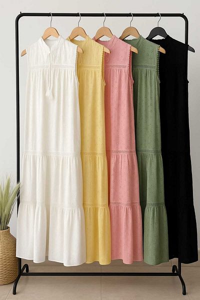 MODA Fisto Embroidered Lined Sleeveless Short Dress, Dress, Fisto Dress, Sleeveless Dress, Lined Dress