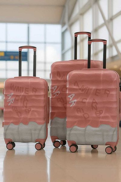 Falcon 3-Piece Pink Polycarbonate Luggage Set with Wave Design & Spinner Wheels – Stylish & Durable