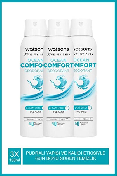 Watsons Ocean Comfort Deodorant Sprey Pudrasız 3x150ml