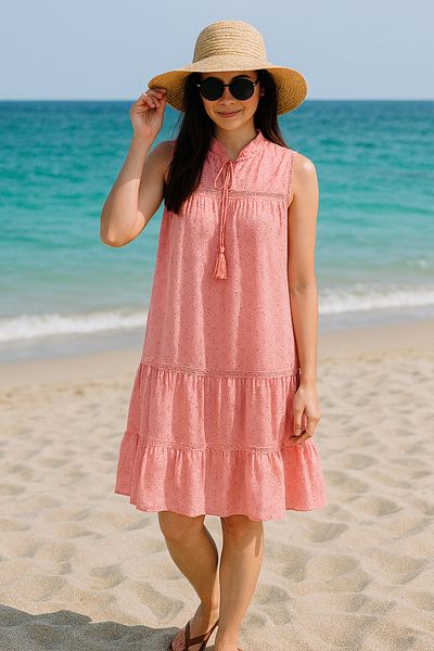 MODA Fisto Embroidered Lined Sleeveless Short Dress, Dress, Fisto Dress, Sleeveless Dress, Lined Dress