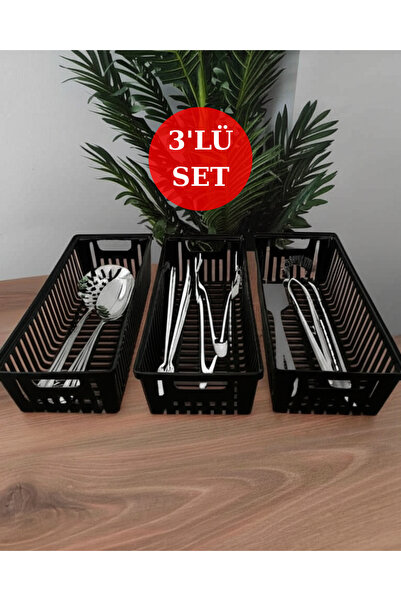 ankahometoys 3'Lü Siyah Çekmece İçi Organizer Mutfak Düzenleyici Buzdolabı İç...