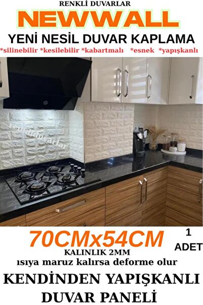 Renkli Duvarlar 70x54cm(0,38M2) Tezgah Arası Kendinden Yapışkanlı Duvar Kağıdı Esnek Köpük Paneli 3d Boyutlu Beyaz