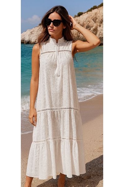 MODA Fisto Embroidered Lined Sleeveless Long Dress, Dress, Fisto Dress, Sleeveless Dress, Lined Dress