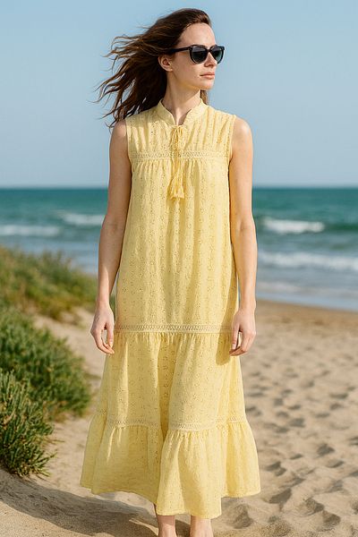MODA Fisto Embroidered Lined Sleeveless Long Dress, Dress, Fisto Dress, Sleeveless Dress, Lined Dress