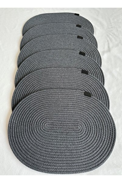 HHKARTS Jüt Amerikan Servis Sofra Altlığı, Masa Dekoru Supla Oval Antrasit 30x40 6lı