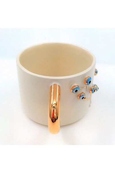 Monako Limited Edition 24 Carat Gold Embroidered, Evil Eye, Life Tree Patterned 100% Handmade, Gift Mug