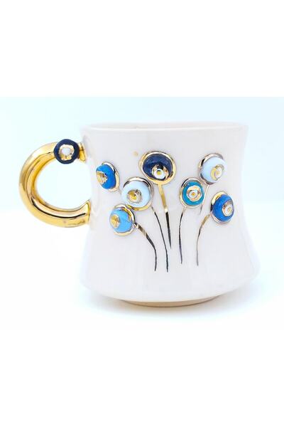 Monako Limited Edition 90ml Double Turkish Coffee Cup - 24K Gold Embroidered with Evil Eye and Tree of Life Pattern