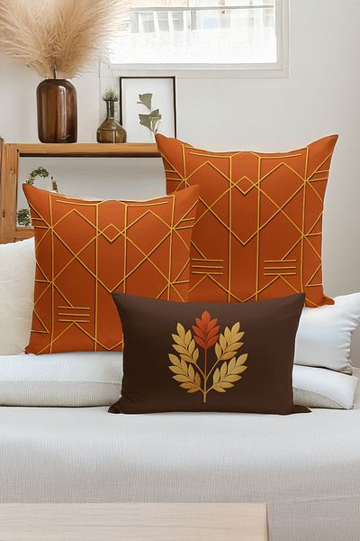 Bertille Home Set de 3 huse de pernă cu imprimare digitală pe două părți (aspect de broderie cu model de puncție)