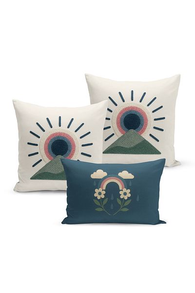 Bertille Home Set de 3 huse de pernă cu imprimare digitală pe două părți (aspect de broderie cu model de puncție)