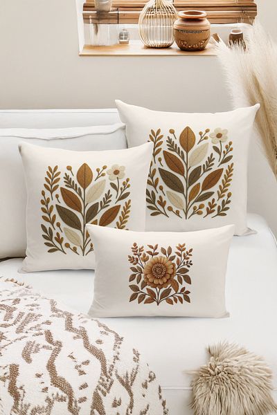 Bertille Home Set de 3 huse de pernă cu imprimare digitală pe două părți (aspect de broderie cu model de puncție)