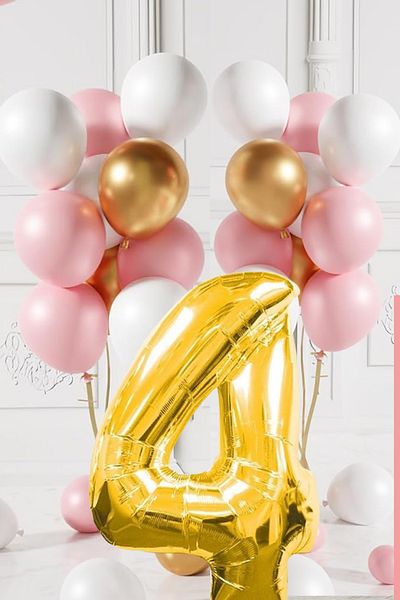tedaks 4 Year Old Retro Gold Pink White Balloon Set Birthday Balloon with Gold Numbers Stylish Party Ornament