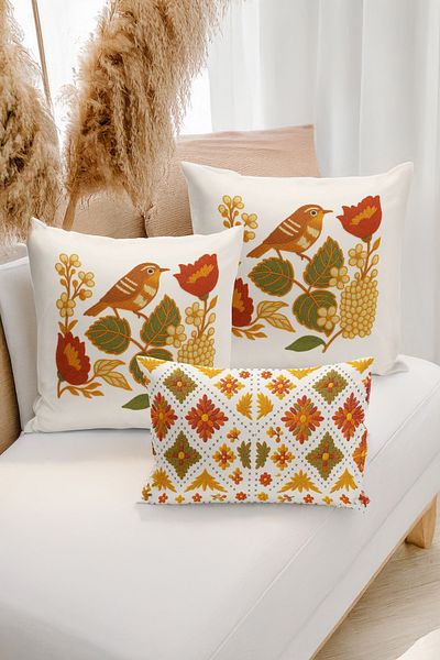 Bertille Home Set de 3 huse de pernă cu imprimare digitală pe două părți (aspect de broderie cu model de puncție)
