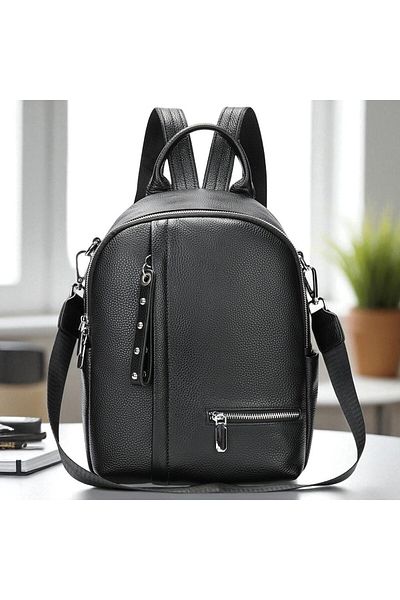 Lucmark Women's backpack, Lucmark, genuine leather, removable shoulder strap, Black
