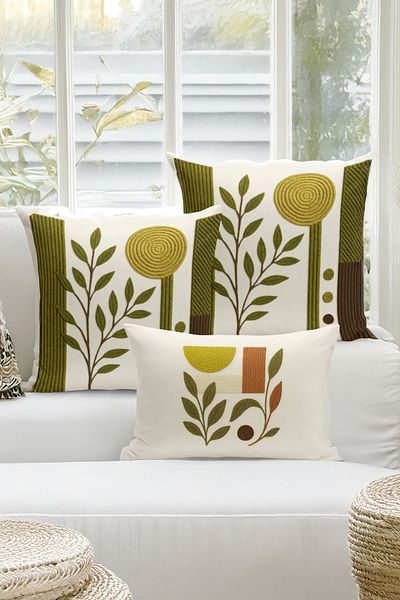 Bertille Home Set de 3 huse de pernă cu imprimare digitală pe două părți (aspect de broderie cu model de puncție)