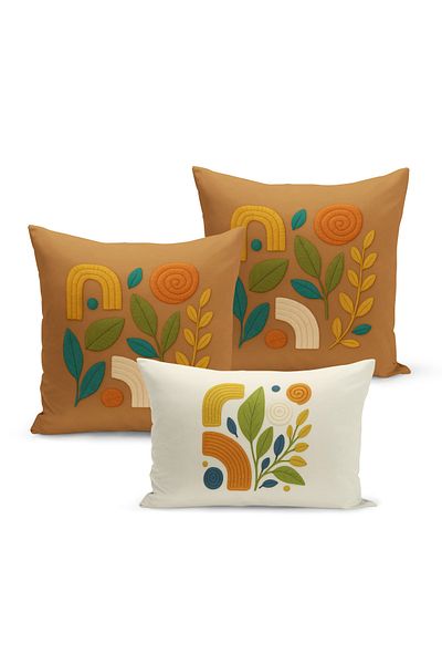 Bertille Home Set de 3 huse de pernă cu imprimare digitală pe două părți (aspect de broderie cu model de puncție)