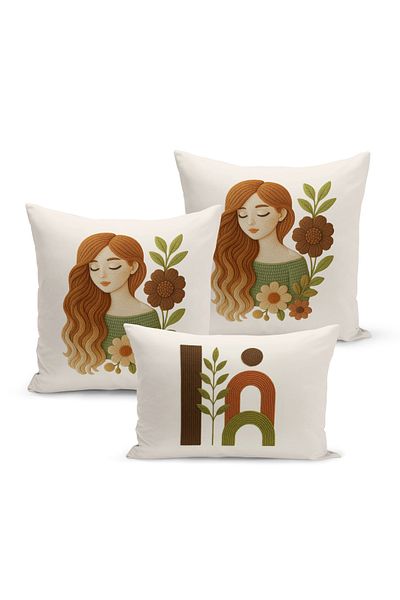 Bertille Home Set de 3 huse de pernă cu imprimare digitală pe două părți (aspect de broderie cu model de puncție)