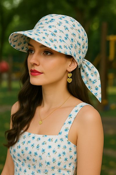 MYZİ STORE Women's Summer 100% Cotton Patterned Safari Tie-Up Visor Bandana Visor Sun Protection and Stylish Design