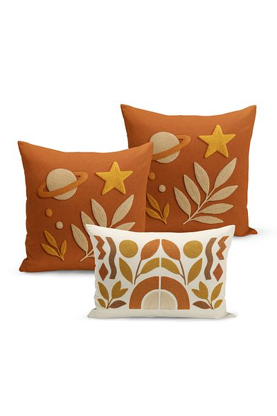 Bertille Home Set de 3 huse de pernă cu imprimare digitală pe două părți (aspect de broderie cu model de puncție)