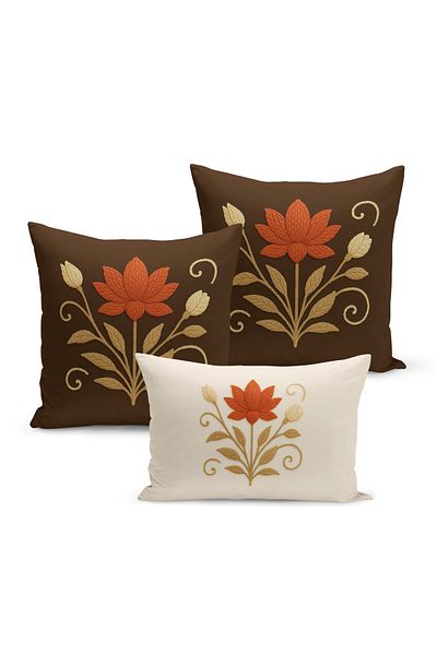 Bertille Home Set de 3 huse de pernă cu imprimare digitală pe două părți (aspect de broderie cu model de puncție)
