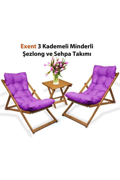 Exent 3 Kademeli Minderli Şezlong ve Sehpa seti-MOR