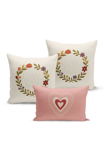 Bertille Home Set de 3 huse de pernă cu imprimare digitală pe două părți (aspect de broderie cu model de puncție)