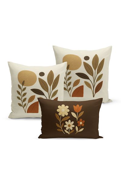 Bertille Home Set de 3 huse de pernă cu imprimare digitală pe două părți (aspect de broderie cu model de puncție)