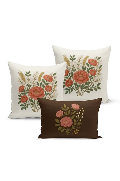 Bertille Home Set de 3 huse de pernă cu imprimare digitală pe două părți (aspect de broderie cu model de puncție)