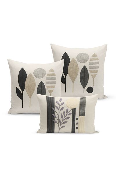 Bertille Home Set de 3 huse de pernă cu imprimare digitală pe două părți (aspect de broderie cu model de puncție)