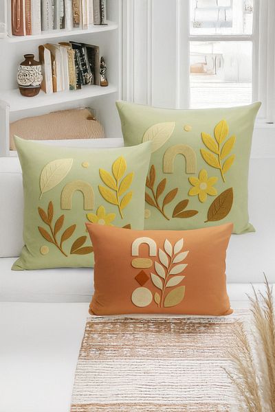 Bertille Home Set de 3 huse de pernă cu imprimare digitală pe două părți (aspect de broderie cu model de puncție)
