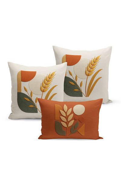 Bertille Home Set de 3 huse de pernă cu imprimare digitală pe două părți (aspect de broderie cu model de puncție)