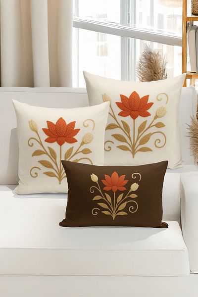 Bertille Home Set de 3 huse de pernă cu imprimare digitală pe două părți (aspect de broderie cu model de puncție)