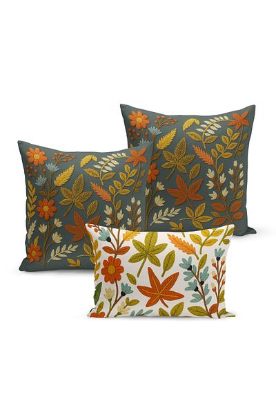 Bertille Home Set de 3 huse de pernă cu imprimare digitală pe două părți (aspect de broderie cu model de puncție)