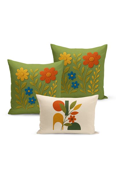 Bertille Home Set de 3 huse de pernă cu imprimare digitală pe două părți (aspect de broderie cu model de puncție)